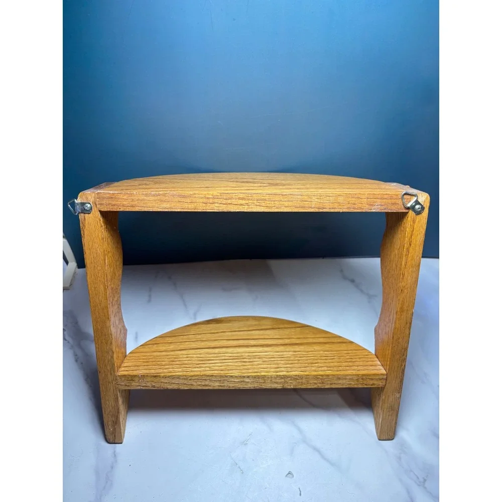 Vintage Oak Wood 2 Tier Wall Shelf Scalloped Side Floating Display Rack Honey